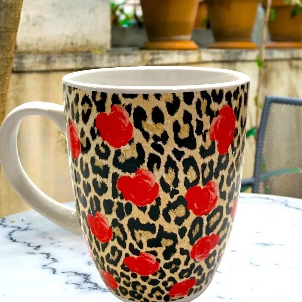New l Set of 4 l Animal Print & Rose Coffee Mugs l 15oz